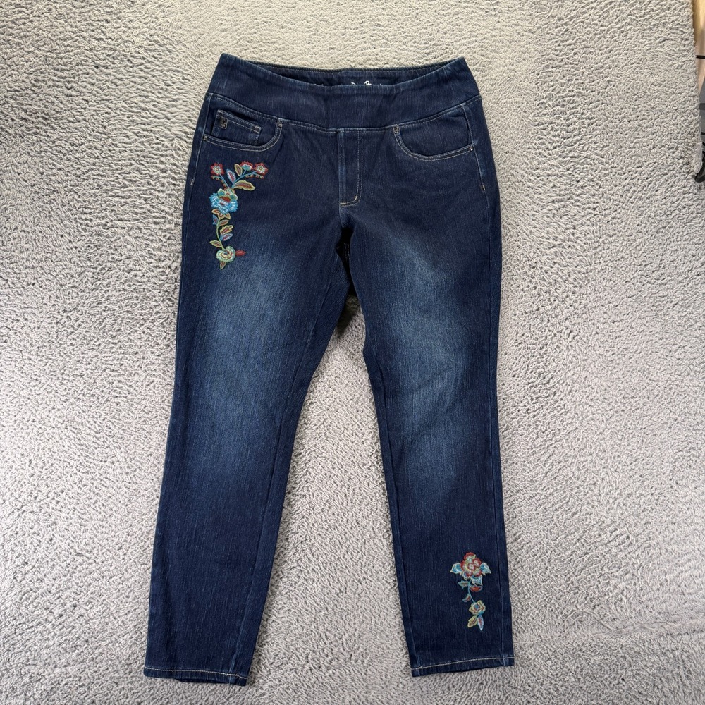 Belle By Kim Gravel Jeans Women's 16 Blue Cotton Denim Skinny Floral Embroidered